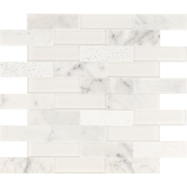 Daltile Xpress Mosaix Peel 'N Stick Carrara White 14 in. x 12 in. Glass/Marble Brick Joint Mosaic Tile (419.04 sq. ft./Pallet)