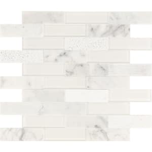 Xpress Mosaix Peel 'N Stick White Carrara 14 in. x 12 in. Glass/Marble Brick Joint Mosaic Tile (11.64 sq. ft./Case)