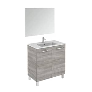 Logic 31.5 in. W x 18.0 in. D x 33.0 in. H Bath Vanity in Sandy Grey with Ceramic Vanity Top in White with Mirror