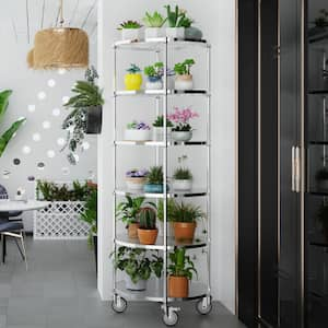 6 Tier Chrome Plated Heavy-Duty Steel Round Shelf with 4 Wheels, Holds 2400 lbs. (29.17 in. x 29.17 in. x 84.53 in.)