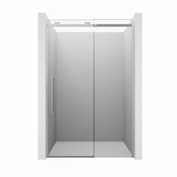 48in. W x 76in. H Sliding Frameless Shower Door in Nickel Finish with Clear 10mm Thickness Tempered Glass