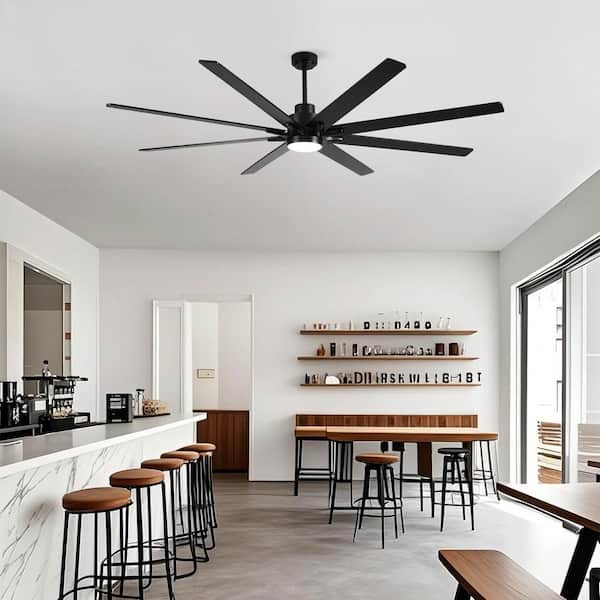 84" Large 8-Panel Plywood Reversible Blades Ceiling Fan with Light Kit, 3-Color Dimmable LED, DC 6-Speed, Remote