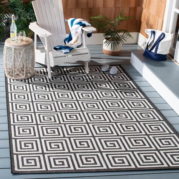 Beach House Light Gray/Charcoal Doormat 2 ft. x 4 ft. Fretwork Indoor/Outdoor Area Rug