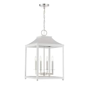 Meridian 15.25 in. W x 25.5 in. H 4-Light White with Polished Nickel Accents Open Lantern Pendant Light