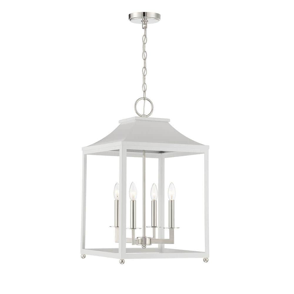 Contemporary 4-Light Pendant in White with Polished Nickel Accents