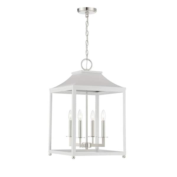 TUXEDO PARK LIGHTING 15.25 in. W x 25.5 in. H 4-Light White with Polished Nickel Accents Open Lantern Pendant Light