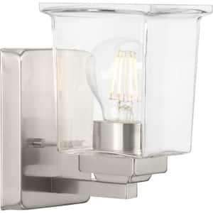 Gilmour 4.5 in. 1-Light Brushed Nickel Vanity Light with Clear Glass Shade for Bath and Vanity