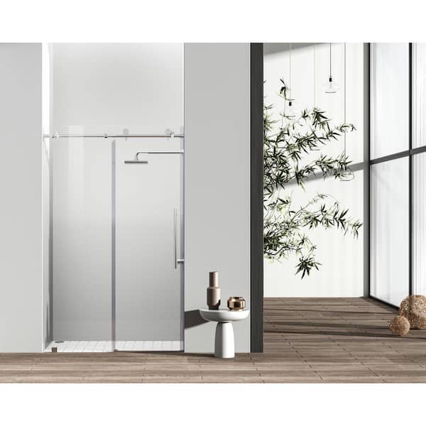 Unbranded Simply Living 48 in. W x 76 in. H Frameless Sliding Shower Door in Polished Chrome with Clear Glass