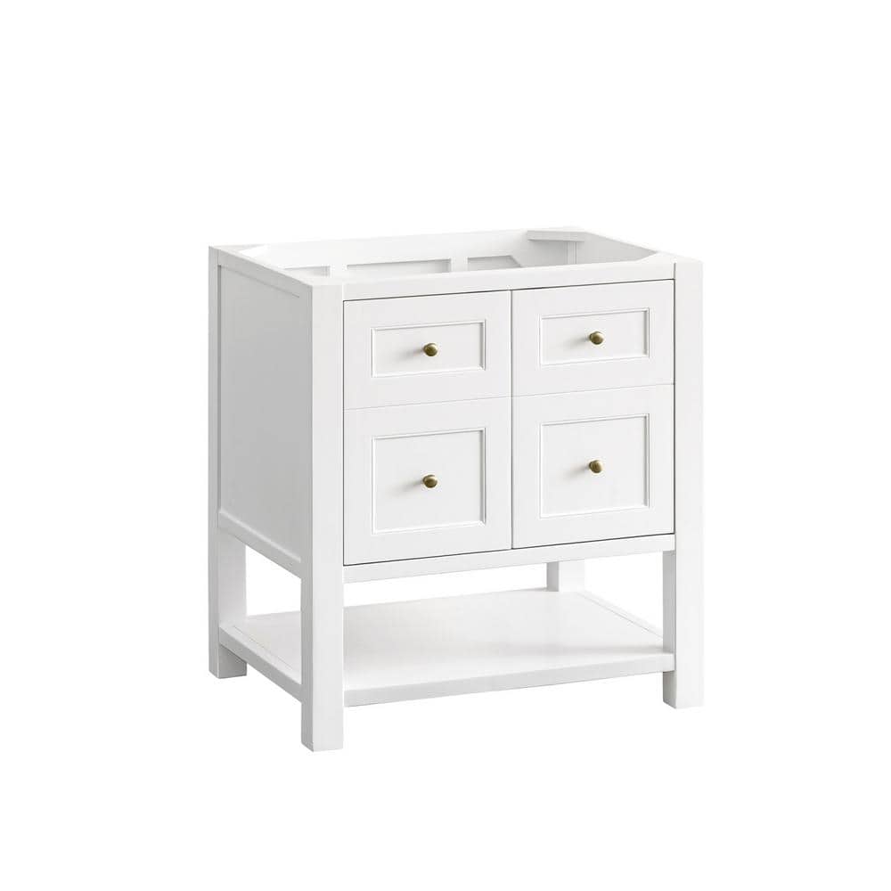 Bright White Solid Wood Transitional Single Vanity Base
