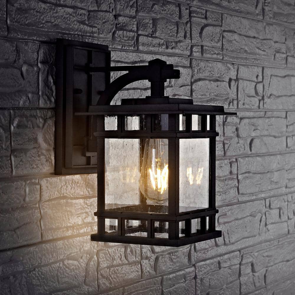 Black Aluminum Mission-Style Outdoor Wall Lantern with Clear Glass