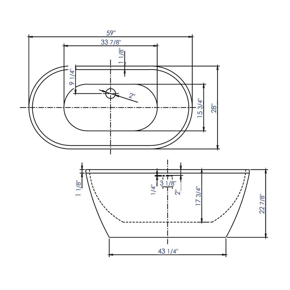 59'' White Acrylic Free Standing Soaking Bathtub