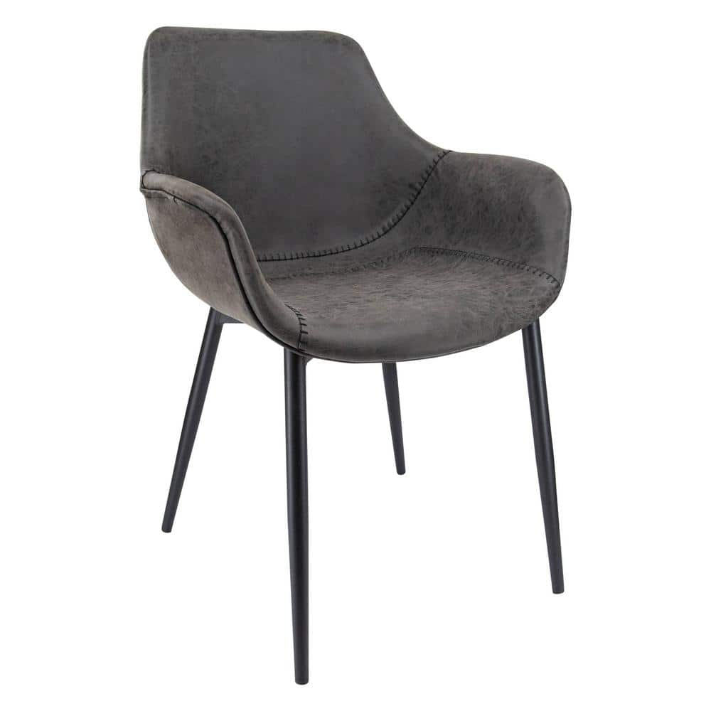 Leisuremod Markley Charcoal Black Modern Leather Dining Arm Chair with ...