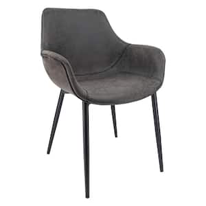 Markley Charcoal Black Modern Leather Dining Arm Chair with Black Metal Legs