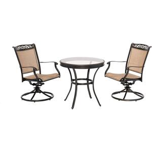 Brown Hanover STRALDNTBL-BS Strathmere 27 in Square Glass Top Woven Bistro Table 