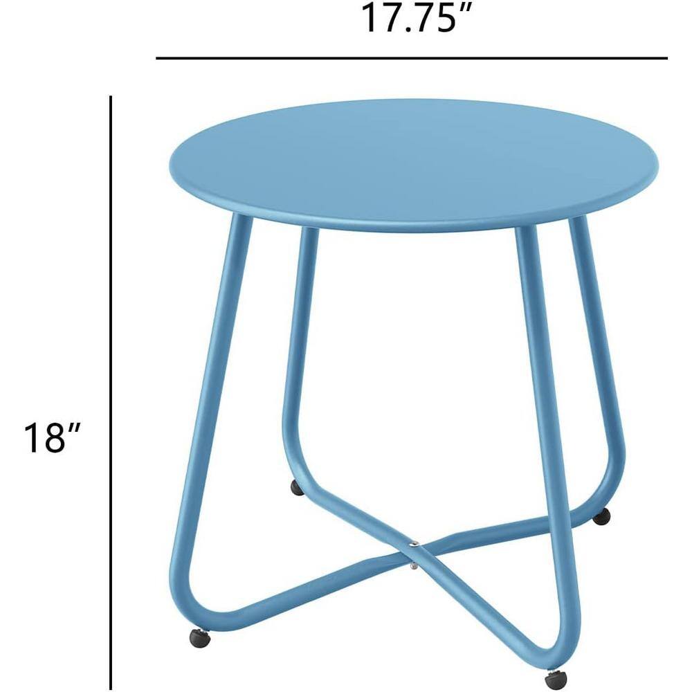 Large Blue Round Steel Outdoor End Table
