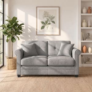 KYVOS Newport 60 in. Mist Gray Polyester Fabric 2-Seater Loveseat with Rolled Arms