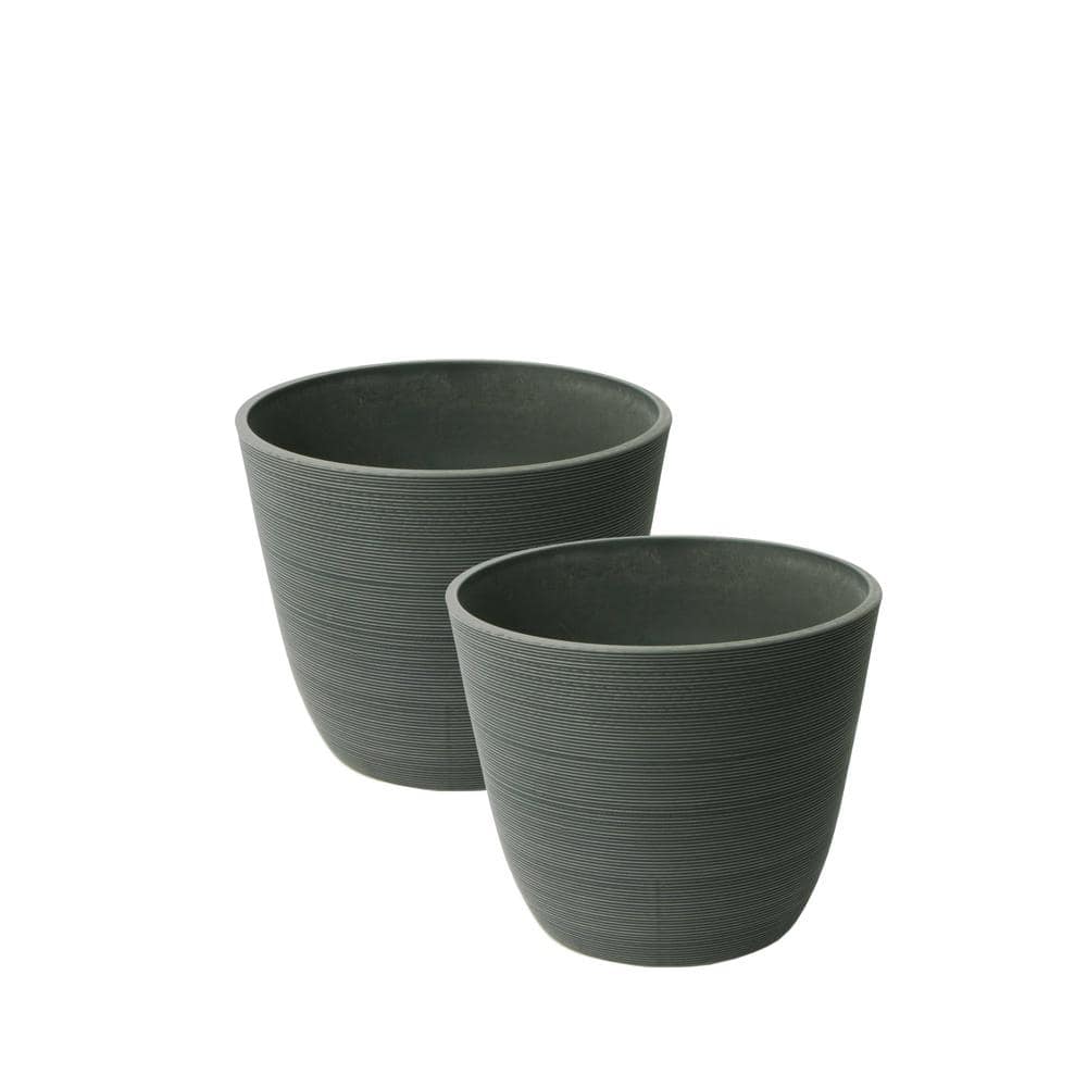 Valencia 14 in. Dia x 11 in. Charcoal Ribbed Plastic Round Curve Planters (