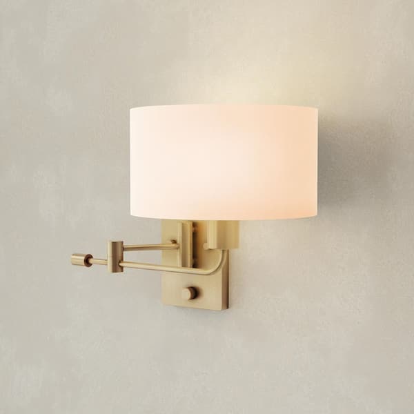 Carrick 1-Light Vintage Brass Summer Linen Shade Transitional Wall Sconce
