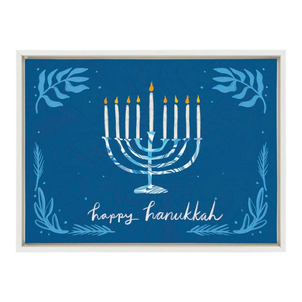 Happy Hanukkah Blue and White Canvas Wall Art, 18x24