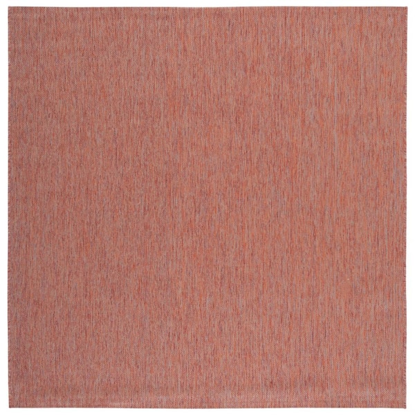 Beach House Rust 7 ft. x 7 ft. Solid Striped Indoor/Outdoor Patio  Square Area Rug