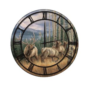 "Back Country Elk" Full Coverage Art and Black Numbers Imaged Wall Clock