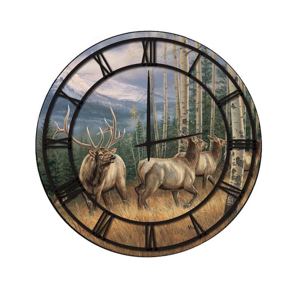 Unbranded "Back Country Elk" Full Coverage Art and Black Numbers Imaged Wall Clock