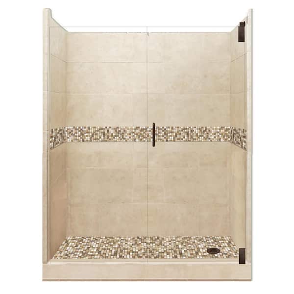 American Bath Factory Roma Grand Hinged 42 in. x 60 in. x 80 in. Right Drain Alcove Shower Kit in Brown Sugar and Old Bronze Hardware