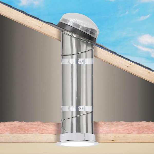 14 in. Impact Dome Sun Tunnel Skylight with Rigid Tube, Low Profile Flashing and Solar Powered Night Light