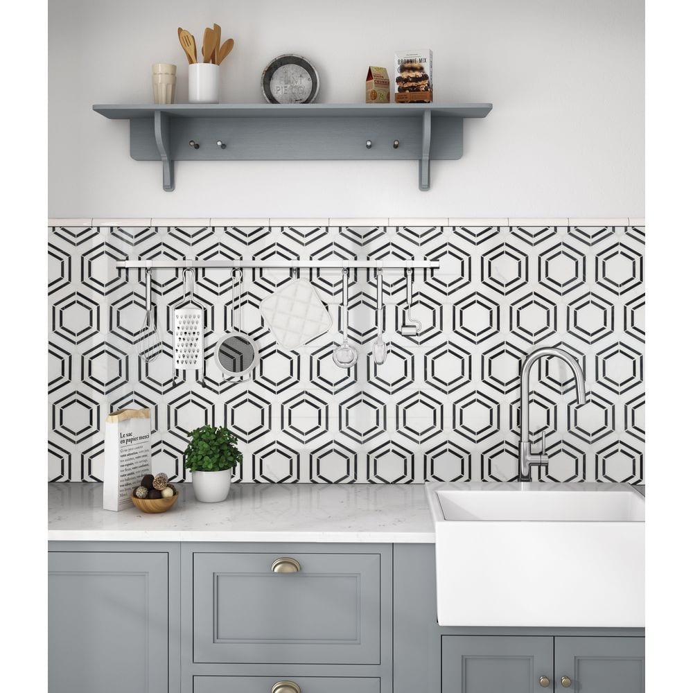 Bianco Hexagon Polished Marble Mosaic Tile Sheet