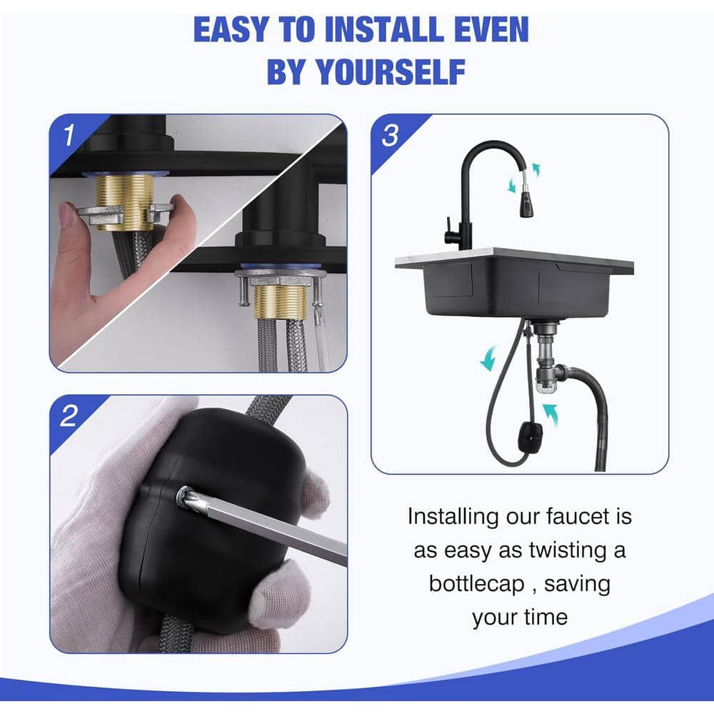 Matte Black Stainless Steel Pull-Down Kitchen Faucet with Spray