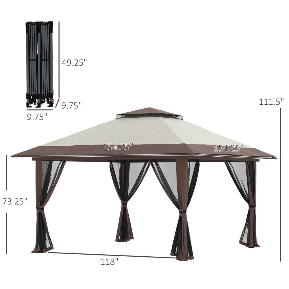 Beige and Brown Pop Up Canopy Gazebo Tent with Netting
