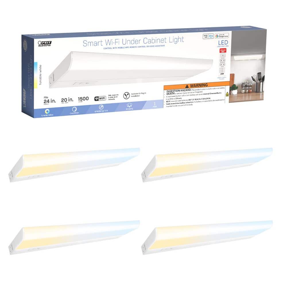 Feit Electric 20.4 in. Smart Wi-Fi Connected Wireless Linkable Integrated LED Plug-In LED Under Cabinet Light, Tunable White (4-Pack)