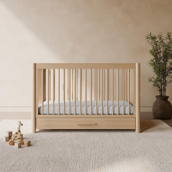 Malta Driftwood 5-in-1 Convertible Crib with Drawer and Toddler Guardrail