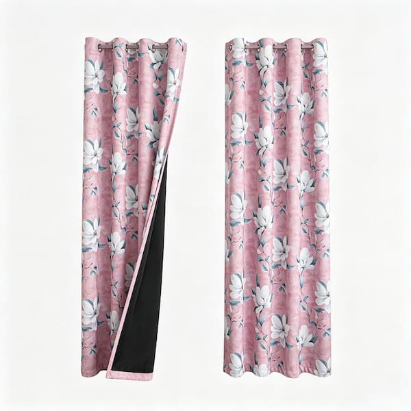 52"W x 84"L Flower Pattern Room Darkening Curtains Grommet Top for Bedroom,2 Panels,Pink