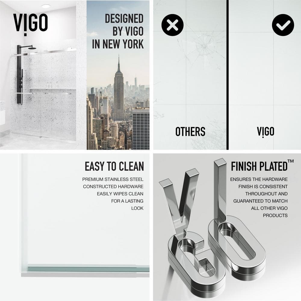 Houston 60" Frameless Sliding Shower Door in Chrome and Clear Glass