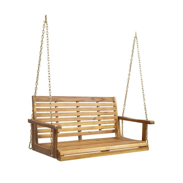 2-Person Wood Porch Swing with 800 lbs. Capacity in Teak Brown