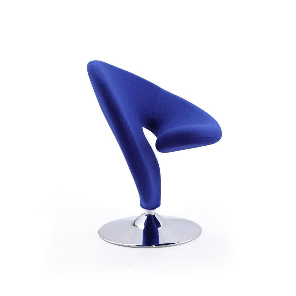 Curl Blue Wool and Polished Chrome Swivel Accent Chair Set