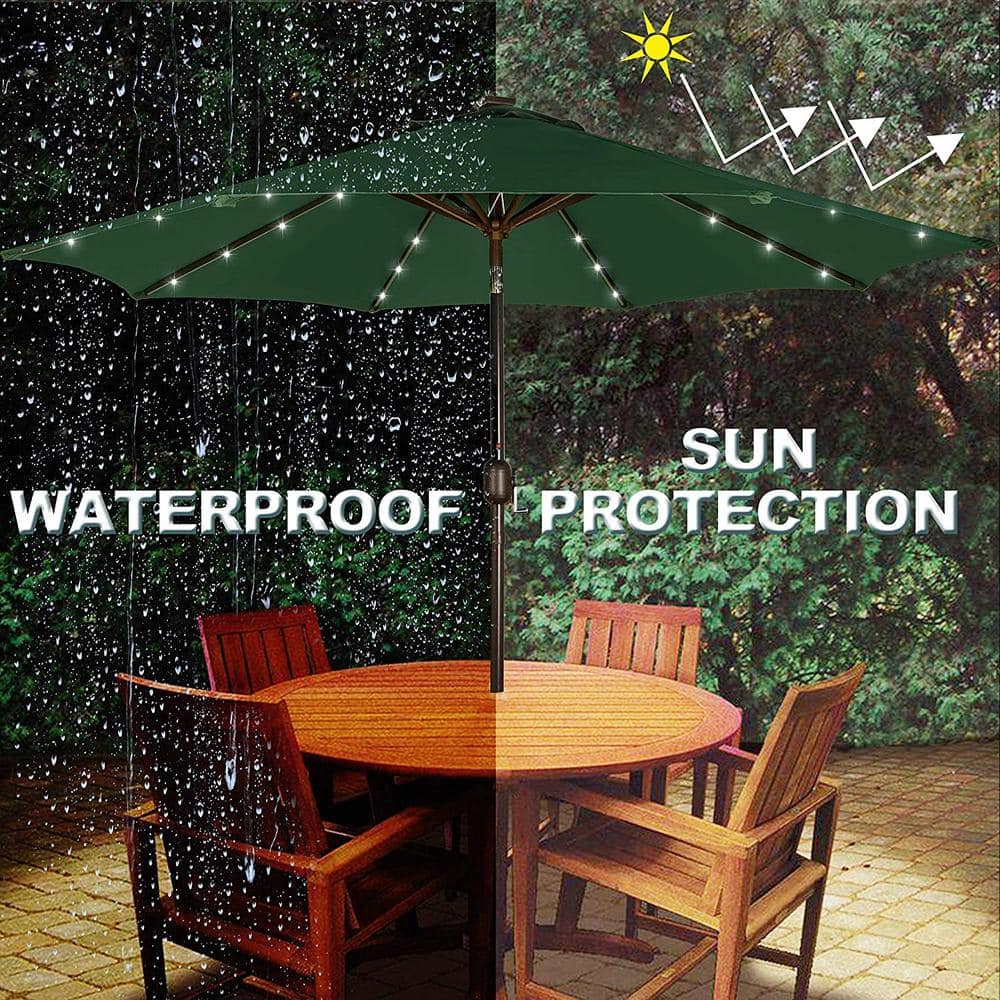 9 ft Dark Green Aluminum Market Umbrella with LED Lights