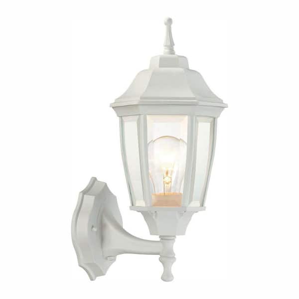 14 in. 1-Light White Hardwired Dusk-to-Dawn Outdoor Wall Light Lantern Sconce with No Bulb Included