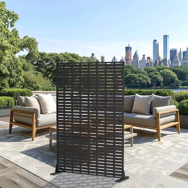 MAYEERTY 1-Piece 72 in. x 47 in. Outdoor Black Metal Privacy