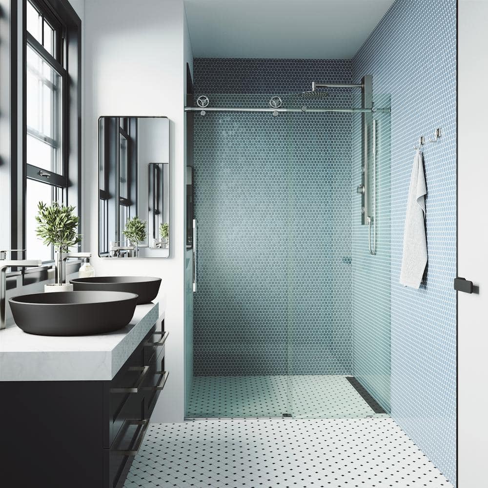 Elan Cass Chrome Frameless Sliding Shower Door with Clear Glass