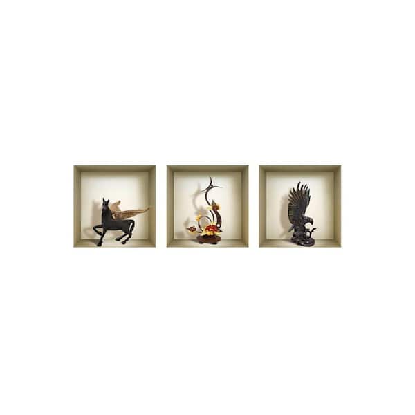 MI ALMA Multi-Color 3D Design Niche Wall Decal-Set of 3 Easy To Apply, Stunning Decorative Stickers For Home and Office