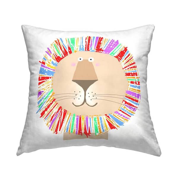 Stupell Industries Smiling Rainbow Lion Multi-Color Print Polyester 18 in. x 18 in. Throw Pillow