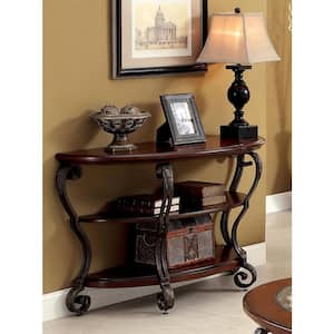 Nestillia 48 in. Brown Half-Circle Wood Console Table with 2-Shelf