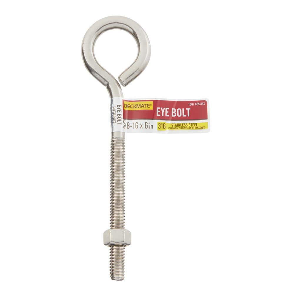 Deckmate Marine Grade Stainless Steel 3/8-16 X in. Eye Bolt includes Nut  867550 The Home Depot