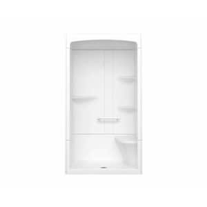 Camelia 48 in. x 34 in. x 88 in. Alcove Shower Stall with Center Drain Base and Right-Hand Seat in White
