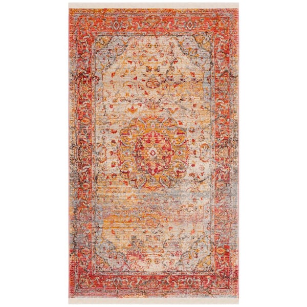 Vintage Persian 3 ft. x 4 ft. Saffron/Cream Border Ornate Area Rug