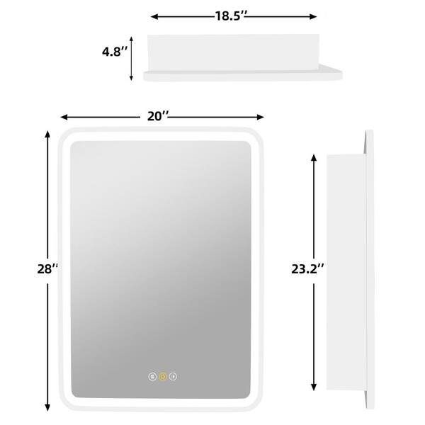 HBEZON Thalia 20 in. W x 28 in. H Rectangular Iron Black Recessed Medicine Cabinet with Mirror, LED Lighting, Anti-fog