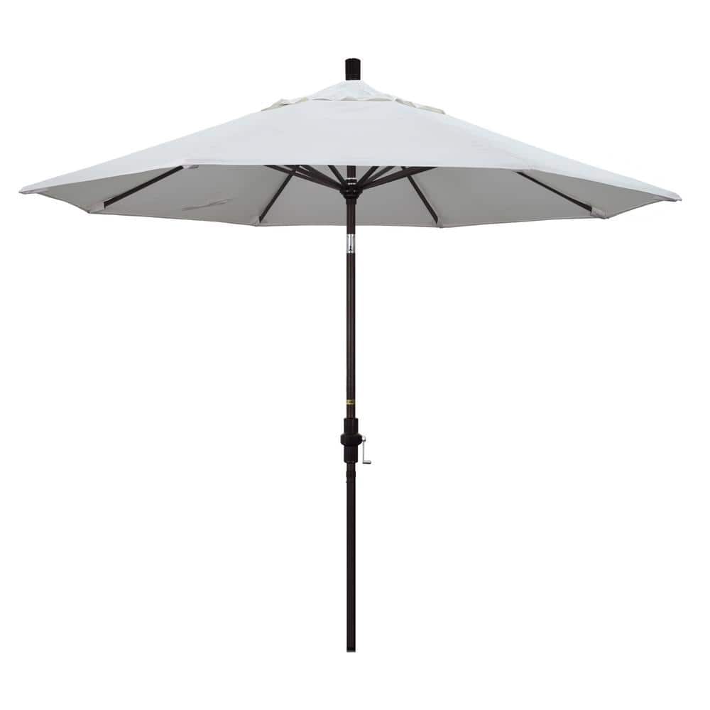 9 ft. Bronze Aluminum Pole Market Aluminum Ribs Collar Tilt Crank Lift Patio Umbrella in Natural Sunbrella price history on PriceWatchPro