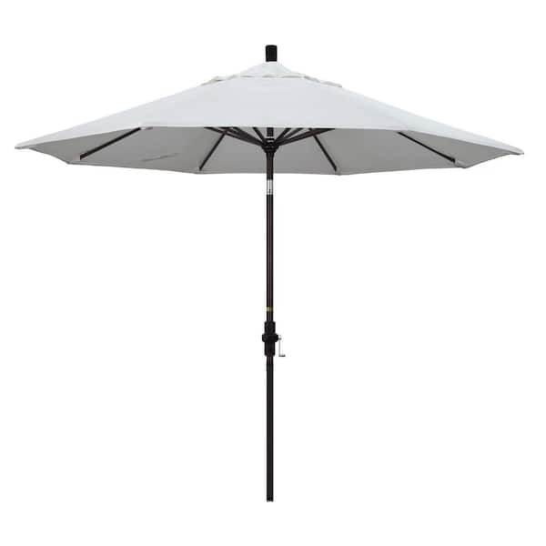 California Umbrella 9 ft. Bronze Aluminum Pole Market Aluminum Ribs Collar Tilt Crank Lift Patio Umbrella in Natural Sunbrella